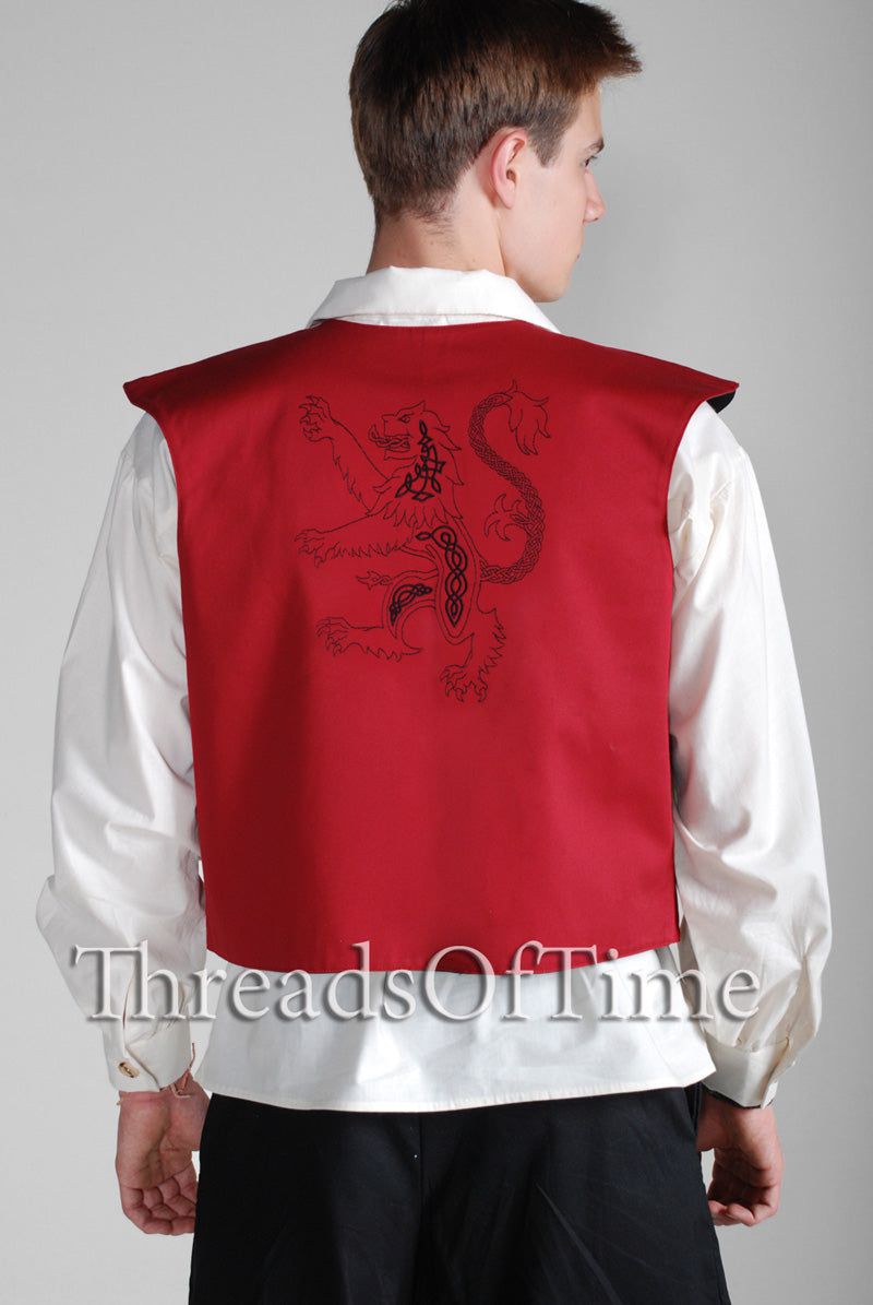 Short Vest - Plain and Embroidered - Celtic, Dragon, Pirate, Rampant Lion