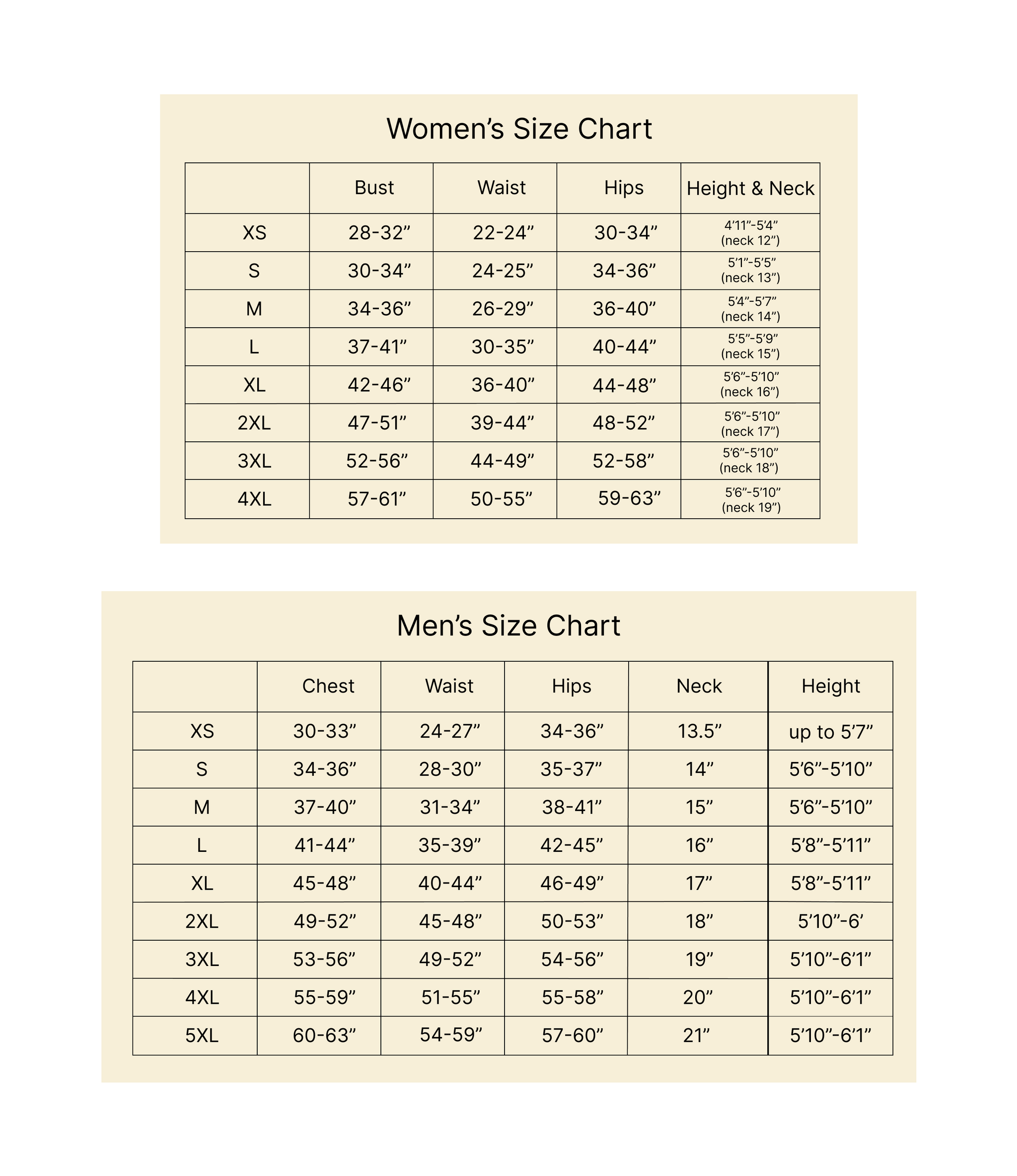 Circle skirt top size chart