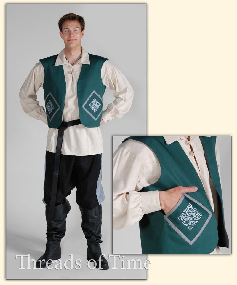 Short Vest - Plain and Embroidered - Celtic, Dragon, Pirate, Rampant Lion